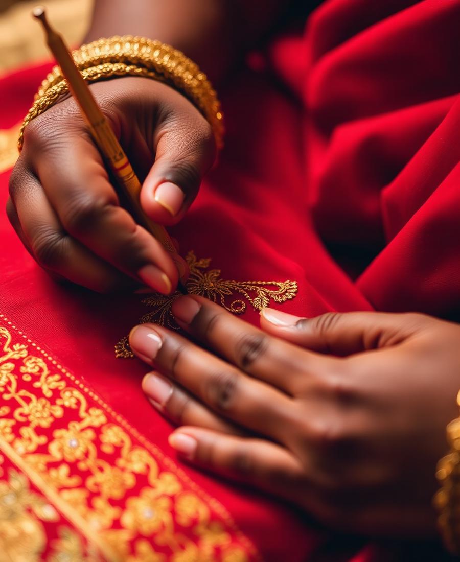 Hand zari embroidery in progress